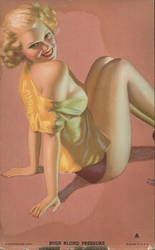 Woman Wearing Only Yellow Top Pinup Swimsuits & Pinup Earl Moran Arcade Card Arcade Card Arcade Card