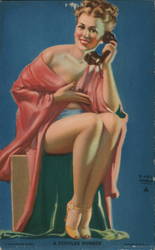 Woman In Open RObe Speaking on Phone Pinup Swimsuits & Pinup Earl Moran Arcade Card Arcade Card Arcade Card