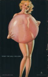 Pinup Girl Holding Large Ball Arcade Card