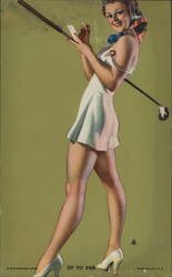 Woman in Short Dress Holding Golf Club Pinup Swimsuits & Pinup Arcade Card Arcade Card Arcade Card