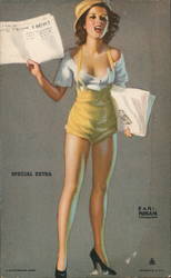 Pinup Girl Selling Newspapers Arcade Card