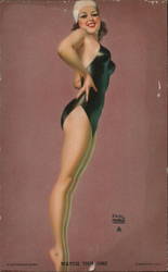 Pinup Girl in Black Bathing Suit Swimsuits & Pinup Earl Moran Arcade Card Arcade Card Arcade Card