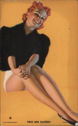 Pinup Girl Wearing Mink and Underwear Arcade Card