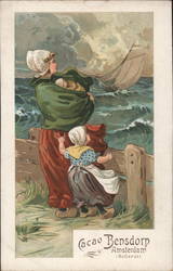 Dutch Family by the Sea: Sailing Boat Scene Postcard