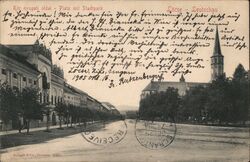 Kör nyugati oldal - Platz mit Stadtpark Postcard