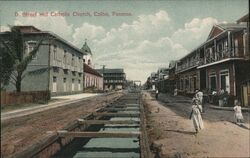 D. Street and Catholic Church, Colon, Panama Postcard Postcard Postcard