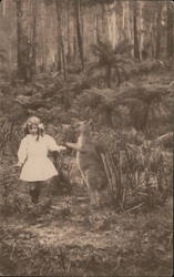 Girl with Tame Kangaroo Australia Postcard Postcard Postcard