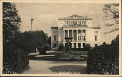 Back ad white, front view image of the National Opera House Riga, Latvia Eastern Europe Postcard Postcard Postcard