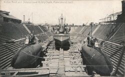 Mother Boat and Submarines in Dry Dock, Mare Island, Calif Boats, Ships Postcard Postcard Postcard