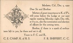 Lodge Meeting - Knights Pythias Postcard