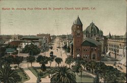 Market Street Showing Post Office and St. Joseph's Church Postcard