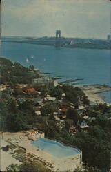 Horizon House view of Florence Chadwick pool and George Washington Bridge Photographic Art Sidney Goldstein Postcard Postcard Postcard