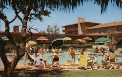 Patio and Pool at Western hills Hotel Postcard