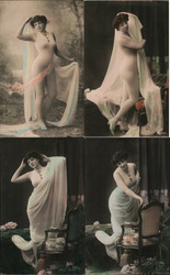 Lot of 4: Tinted Woman  "Nude" Women Postcard Postcard Postcard