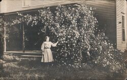 Girl with Rose Bushes, Probably Oregon Postcard