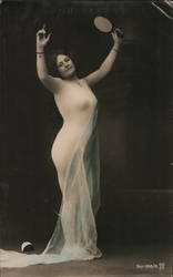 Tinted Woman Holding Mirror "Nude" Women Postcard Postcard Postcard