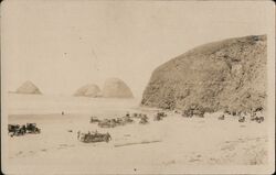 Cars and People on Beach Postcard