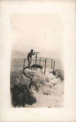 Top of Mount Tamalpais 1926 Man with Dog, Telescope Postcard