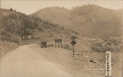 State Line On the Pacific Highway with Model T California Postcard Postcard Postcard