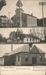 Baptist Church, Electric-Light Plant, M.E. Church SChoolcraft, MI Postcard Postcard Postcard