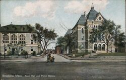 Brookline, Mass. Town Hall and Police Station. Massachusetts Postcard Postcard Postcard