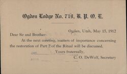 Ogden Lodge No. 719 B.P.O.E. Postcard