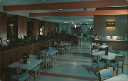 View of the Glass House Cafeteria and dining room on the Will Rogers Turnpike Postcard