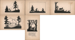 Set of 5: Youth Hostel Silhouettes Postcard