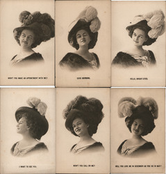 Set of 6: Glamour Woman with Large Hats Postcard