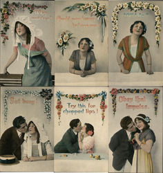 Set of 6: Women, Couples Kissing Postcard Postcard Postcard