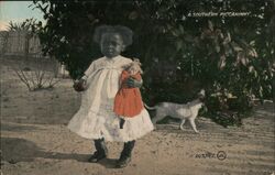 Southern Black Child With Doll & Dog Postcard