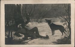 Dog Guarding Wounded German Soldier Postcard