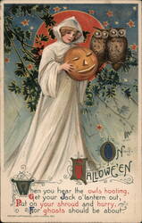 On Hallowe'en, When You Hear the Owls Hooting Postcard