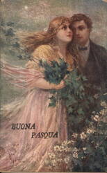 Buona Pasqua Italian Easter Couple Postcard