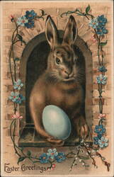 Easter Greetings Bunny Rabbit with Egg With Bunnies Postcard Postcard Postcard