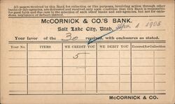 McCormick & Co.'s Bank, Salt Lake City, UT Postcard