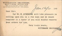 Wittemann Brothers Bottlers Supplies Postcard