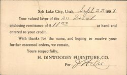 H. Dinwoodey Furniture Co. Receipt Postcard Salt Lake City, UT Postcard Postcard Postcard