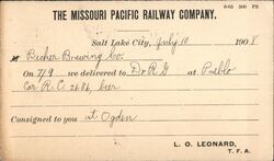 Missouri Pacific Railway Company Notice Postcard Postcard