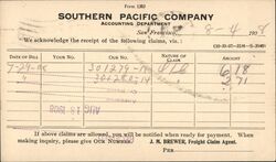 Southern Pacific Company Accounting Department Form San Francisco, CA Postcard Postcard Postcard