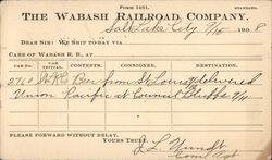 Wabash Railroad Company Form Postcard