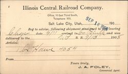 Illinois Central Railroad Company Notice Postcard Salt Lake City, UT Postcard Postcard Postcard