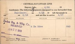 Central Savannah Line Shipping Notice Postcard Postcard