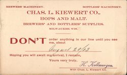 Chas. L. Kiewert Co. Advertising Postcard Milwaukee, WI Postcard Postcard Postcard