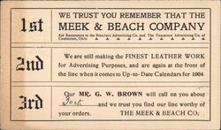 Meek & Beach Company Advertising Trade Card Postcard