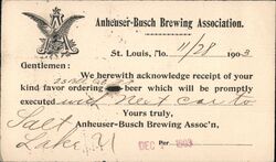 Anheuser Busch Brewing Association Receipt Postcard Postcard