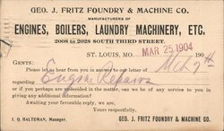 Geo. J. Fritz Foundry & Machine Co. Postcard