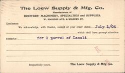 The Loew Supply & Mfg Co Brewers Machinery Postcard