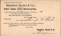 Baumbach, Reichel & Co. Milwaukee Trade Card Postcard