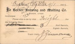 Becker Brewing Ogden UT Postcard